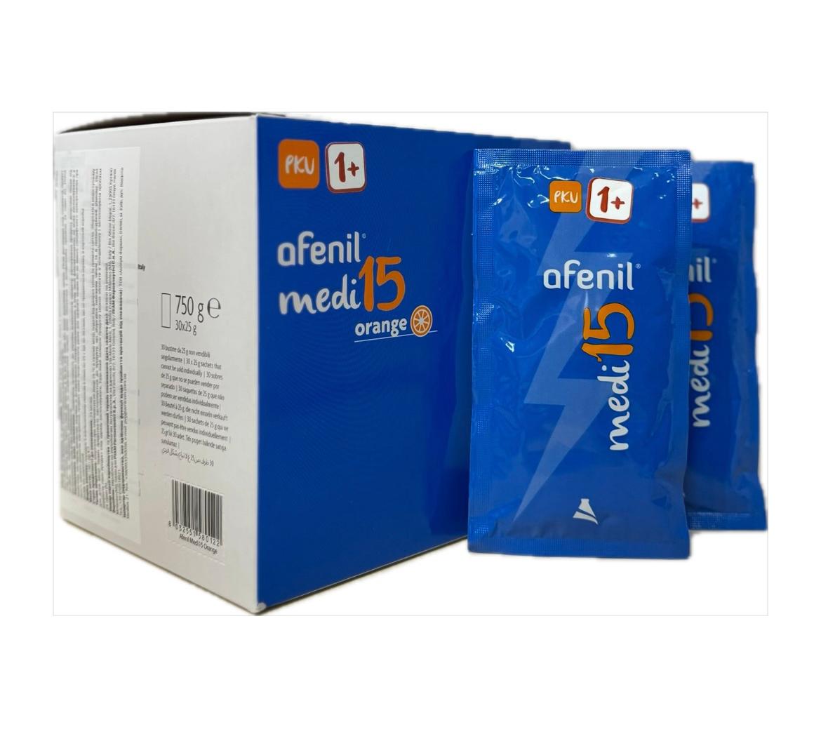 Афеніл Меді 15 з апельсиновим смаком / Afenil Medi 15 gusto arancia. З підсолоджувачем, 750 г (g) ℮, (25Х30 g)